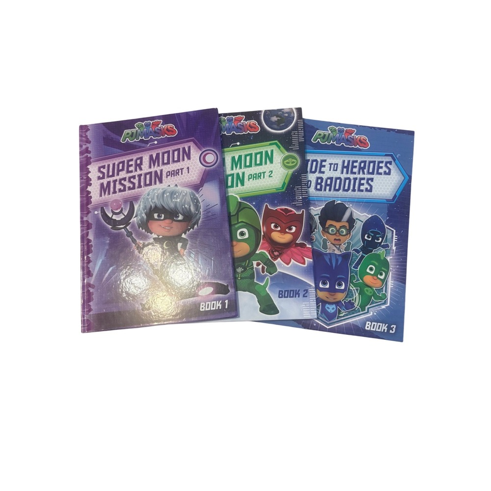 PJ Masks Super Moon Mission 1 & 2 Guide to Heroes and Baddies Set of 3 Books